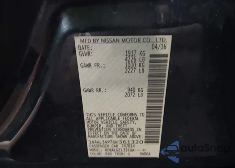 2016 Nissan Altima 2.5 S из США, поврежденный, VIN 1N4AL3AP7GN361320